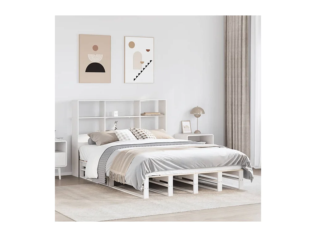 Bed met boekenkast zonder matras massief hout wit 120x200 cm