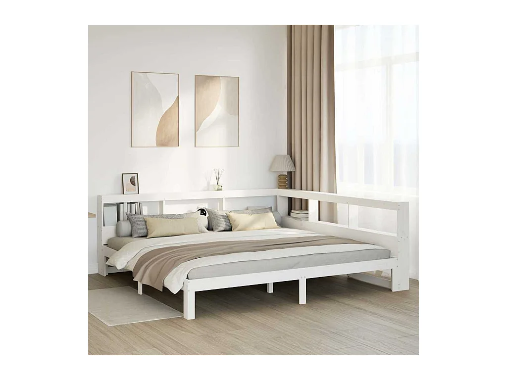 Bed met boekenkast zonder matras grenenhout wit 200x200 cm