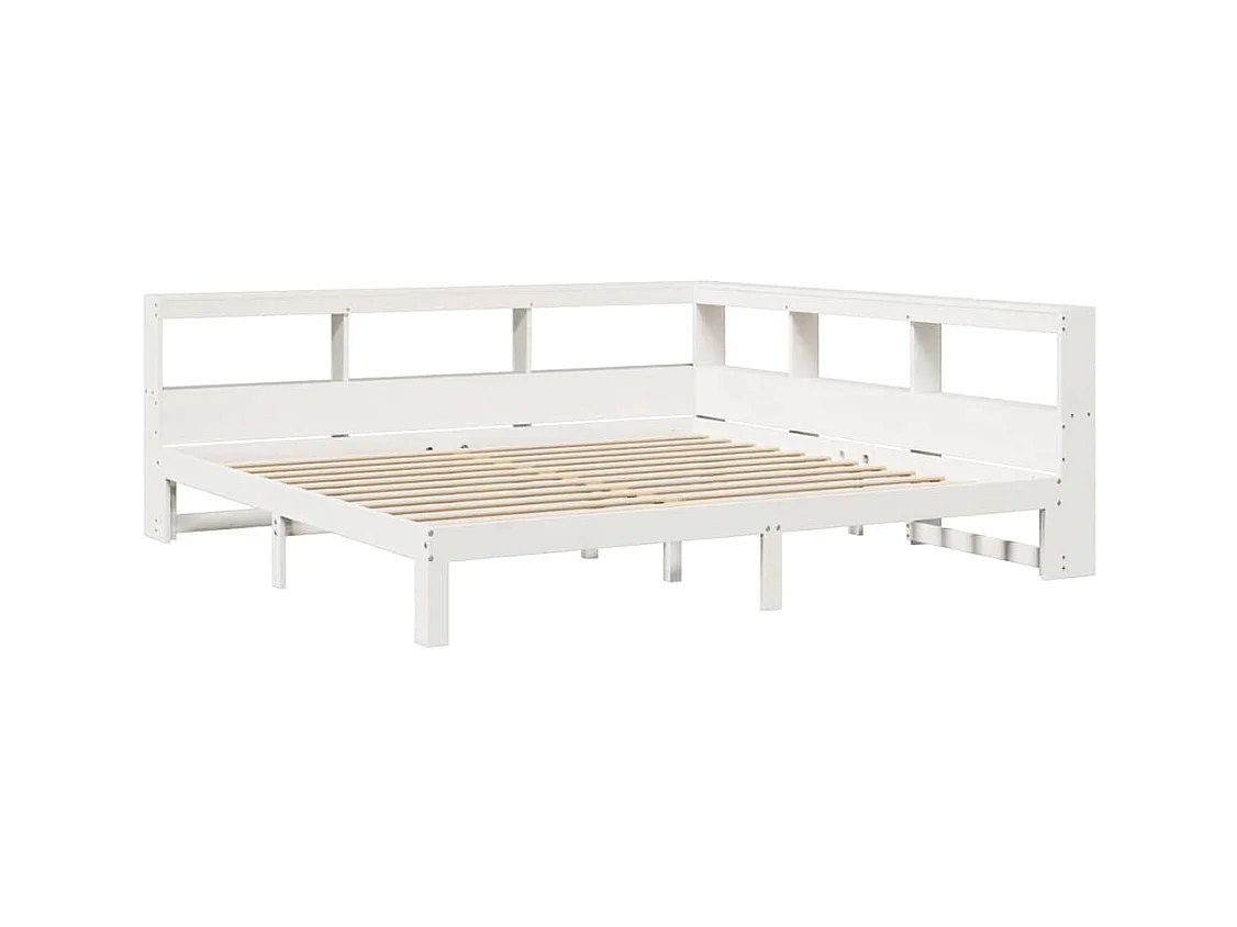 Bed met boekenkast zonder matras grenenhout wit 200x200 cm