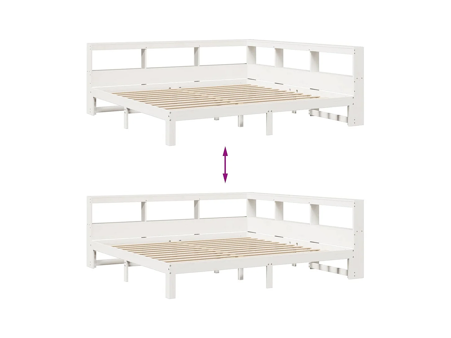 Bed met boekenkast zonder matras grenenhout wit 200x200 cm