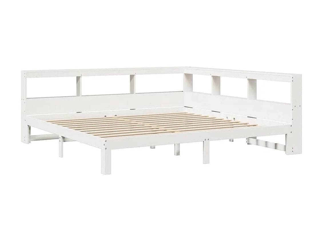 Bed met boekenkast zonder matras grenenhout wit 200x200 cm