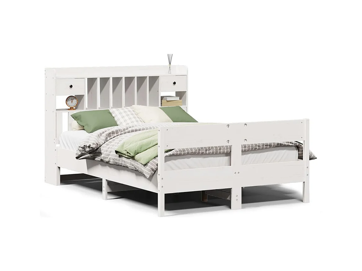Lit bibliothèque sans matelas blanc 140x190 cm bois pin massif