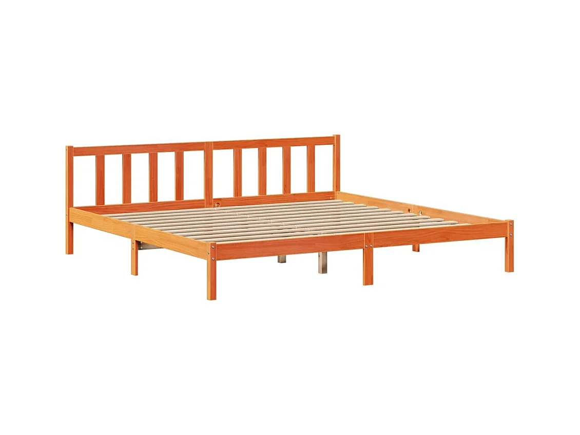 Lit bibliothèque sans matelas cire marron 200x200 cm pin massif