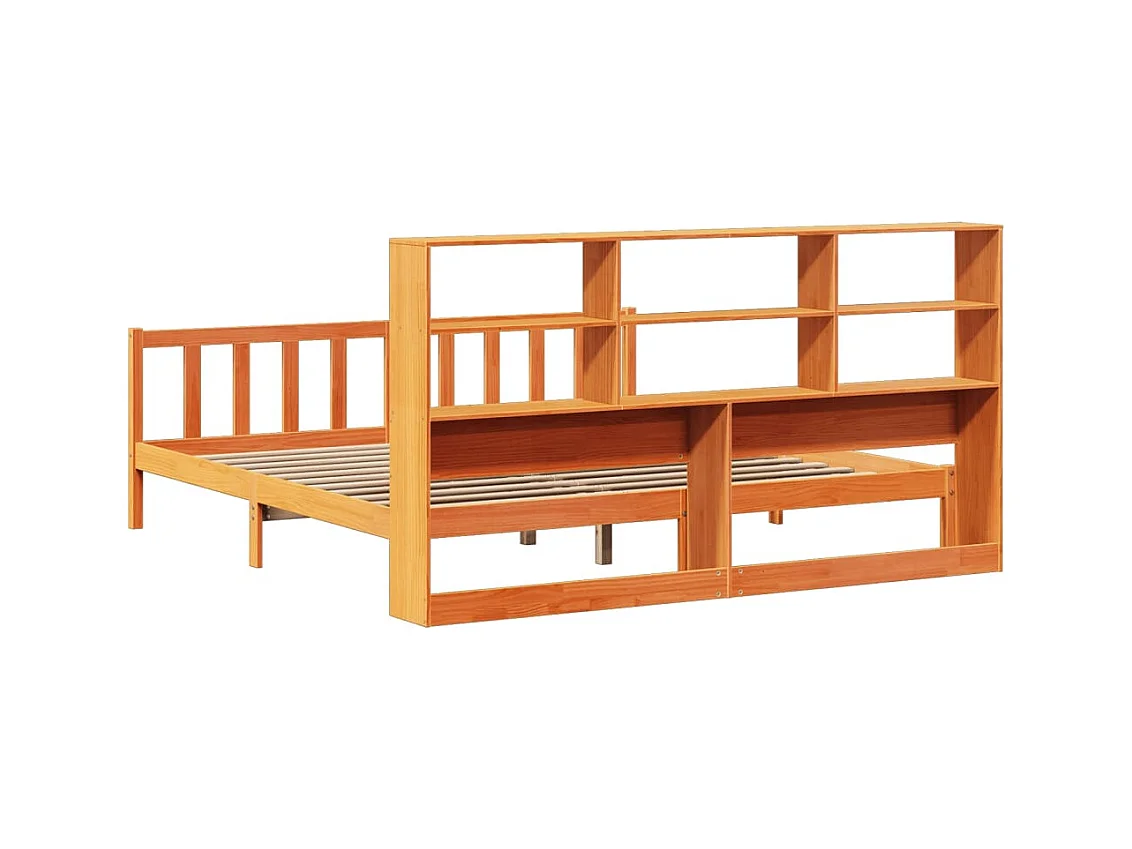 Lit bibliothèque sans matelas cire marron 200x200 cm pin massif