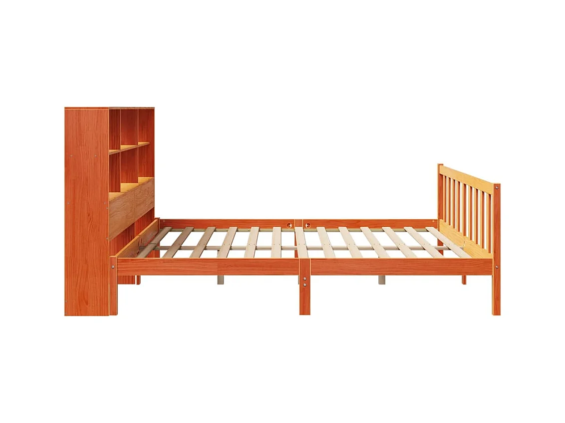 Lit bibliothèque sans matelas cire marron 200x200 cm pin massif