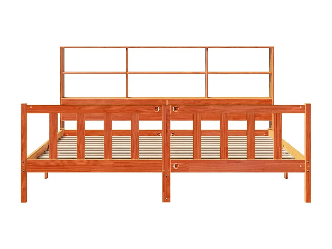 Lit bibliothèque sans matelas cire marron 200x200 cm pin massif