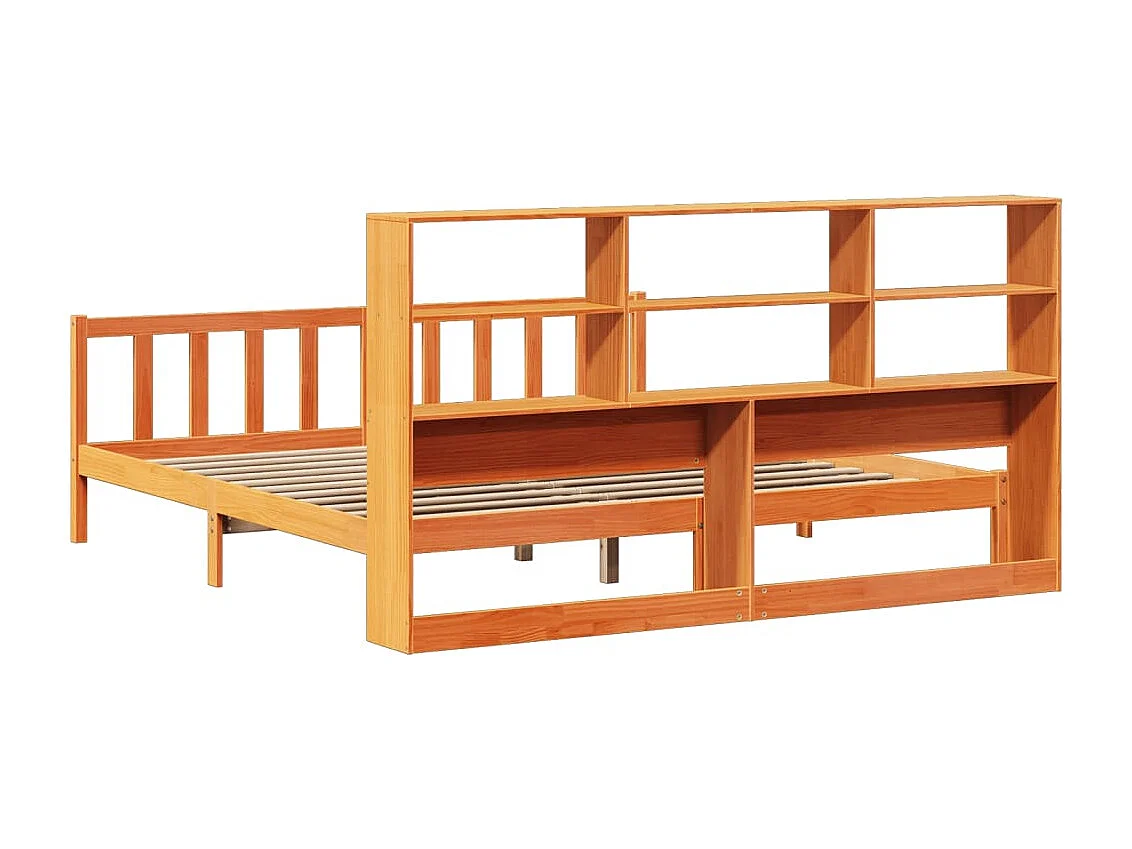 Lit bibliothèque sans matelas cire marron 200x200 cm pin massif