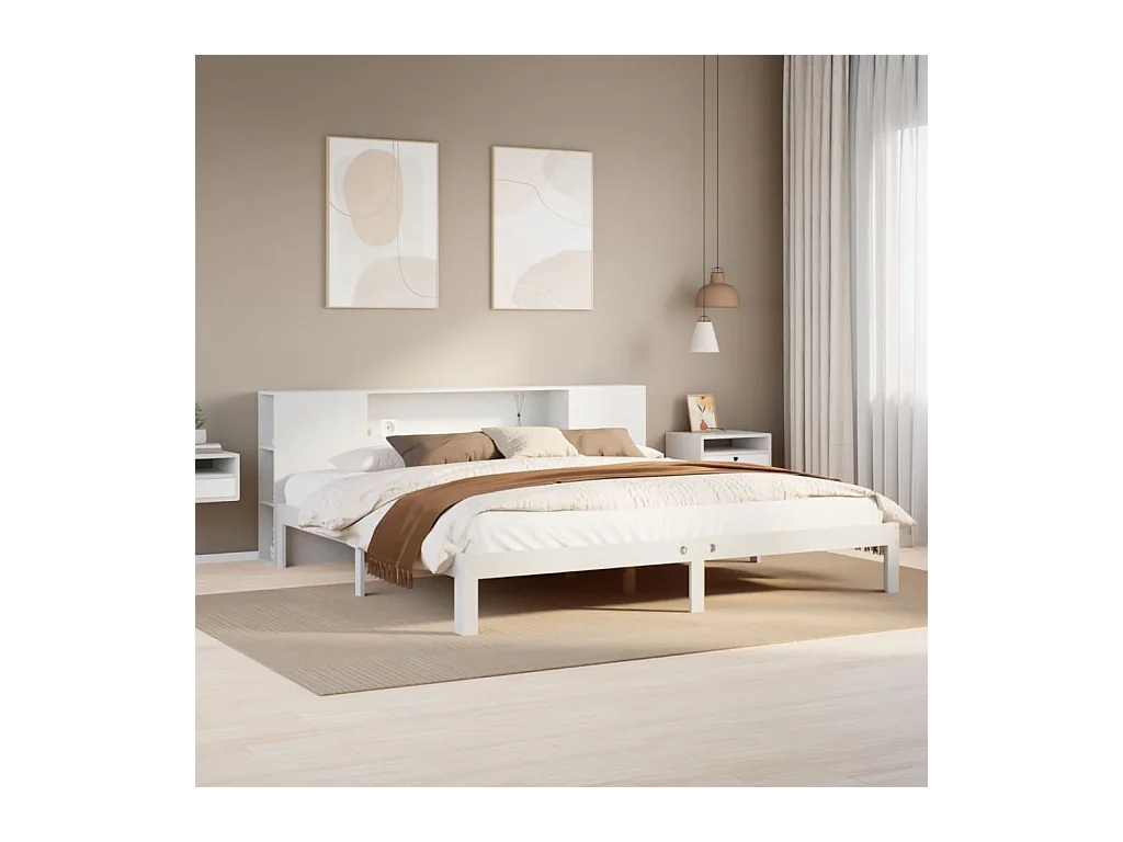 Lit bibliothèque sans matelas blanc 180x200 cm bois pin massif