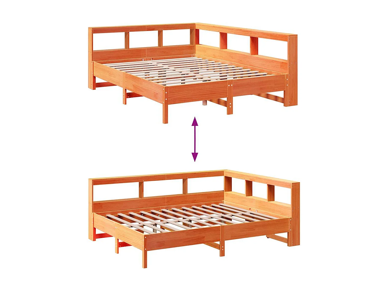 Letto Libreria senza Materasso Marrone Cera 135x190 cm in Pino