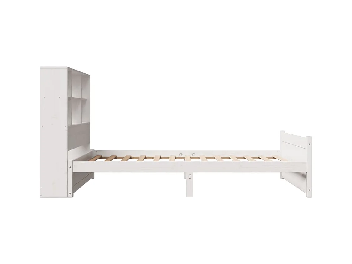 Lit bibliothèque sans matelas blanc 90x190cm bois de pin massif
