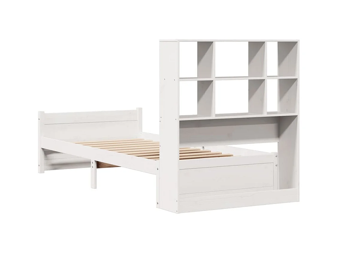 Lit bibliothèque sans matelas blanc 90x190cm bois de pin massif