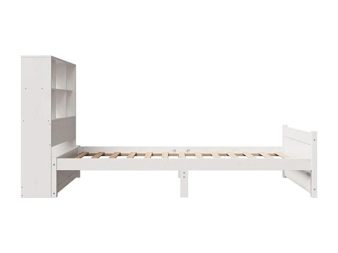 Lit bibliothèque sans matelas blanc 90x190cm bois de pin massif