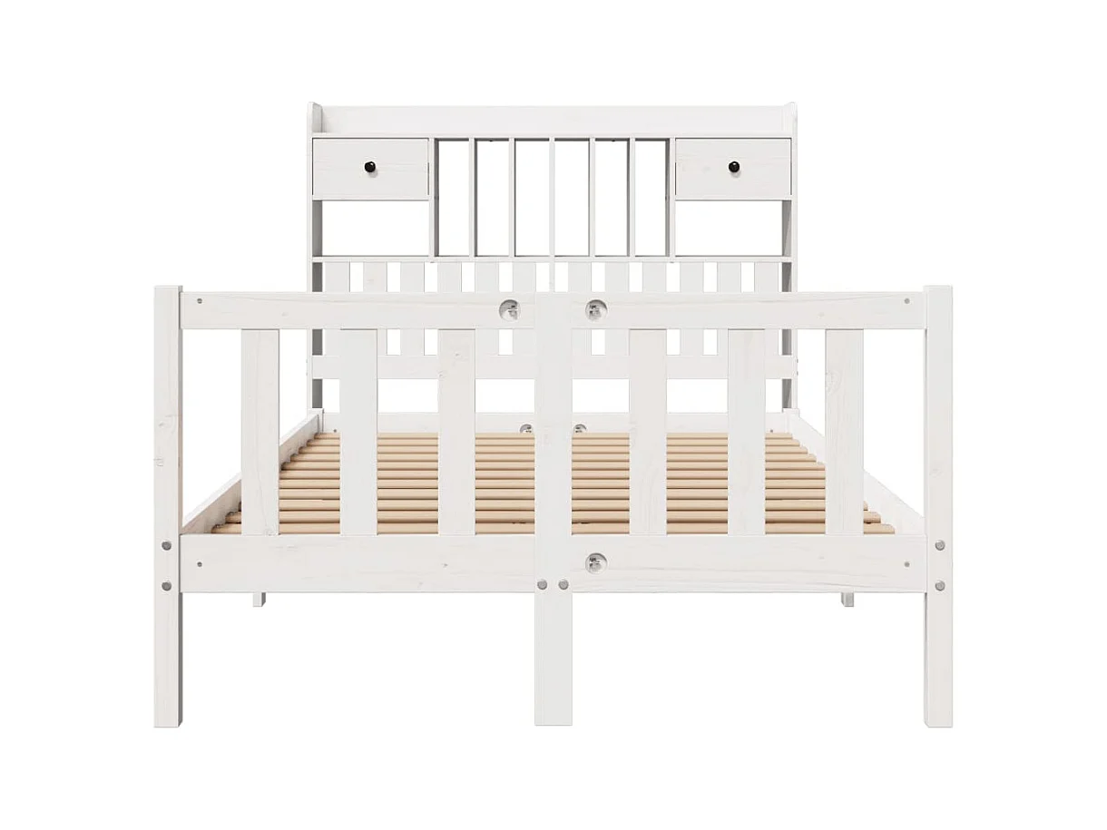 Lit bibliothèque sans matelas blanc 135x190 cm bois pin massif