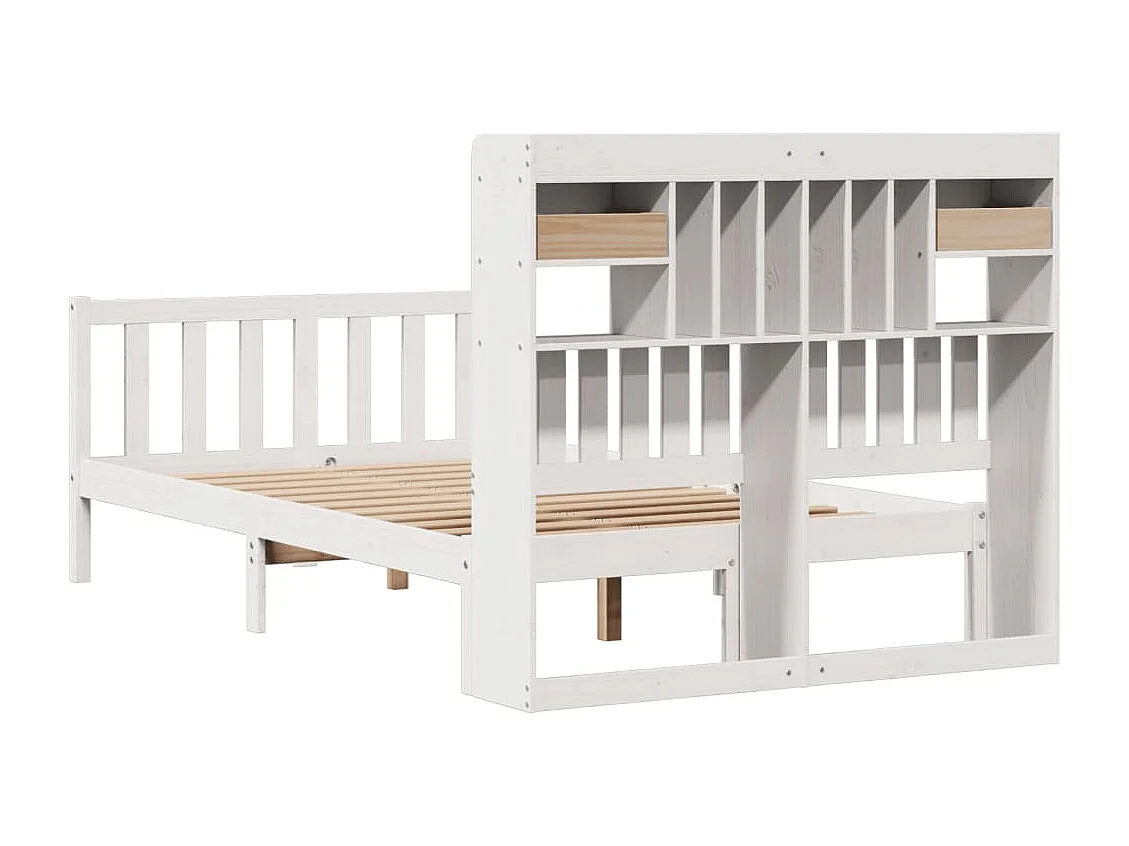 Lit bibliothèque sans matelas blanc 135x190 cm bois pin massif