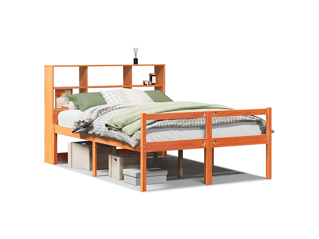 Letto Libreria senza Materasso Marrone Cera 160x200 cm Legno