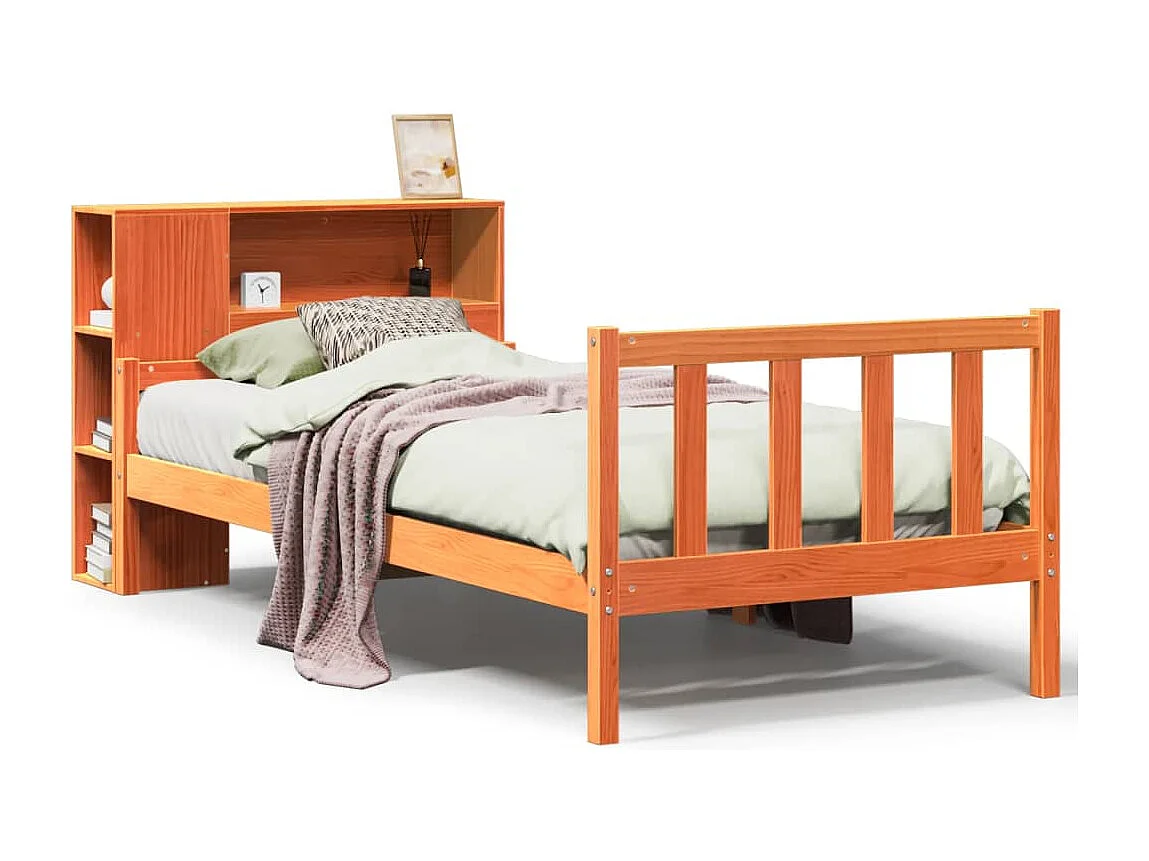 Cama com estante sem colchão 75x190 cm madeira maciça
