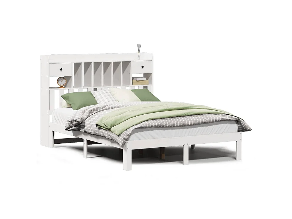 Cama com estante sem colchão 135x190 cm pinho maciço branco