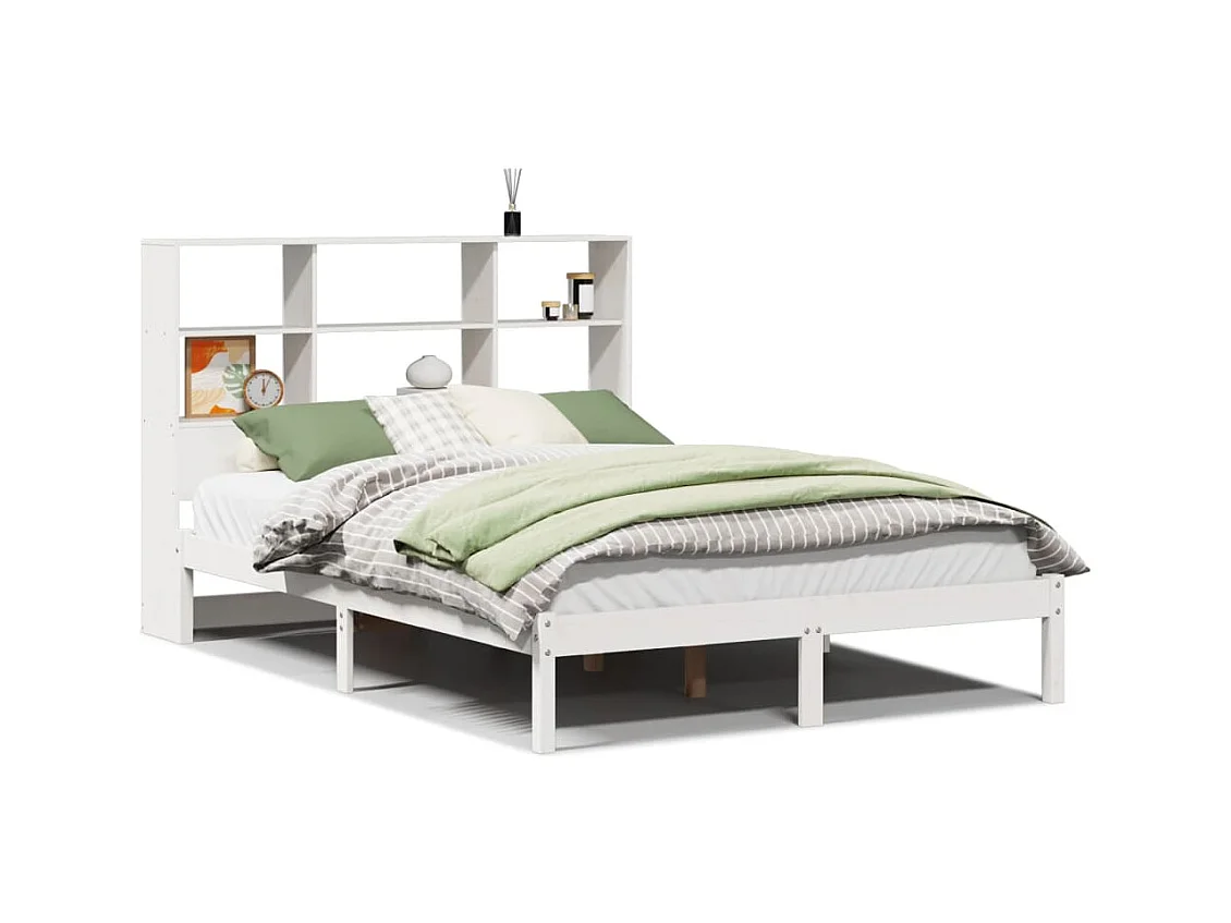 Lit bibliothèque sans matelas blanc 120x190 cm bois pin massif