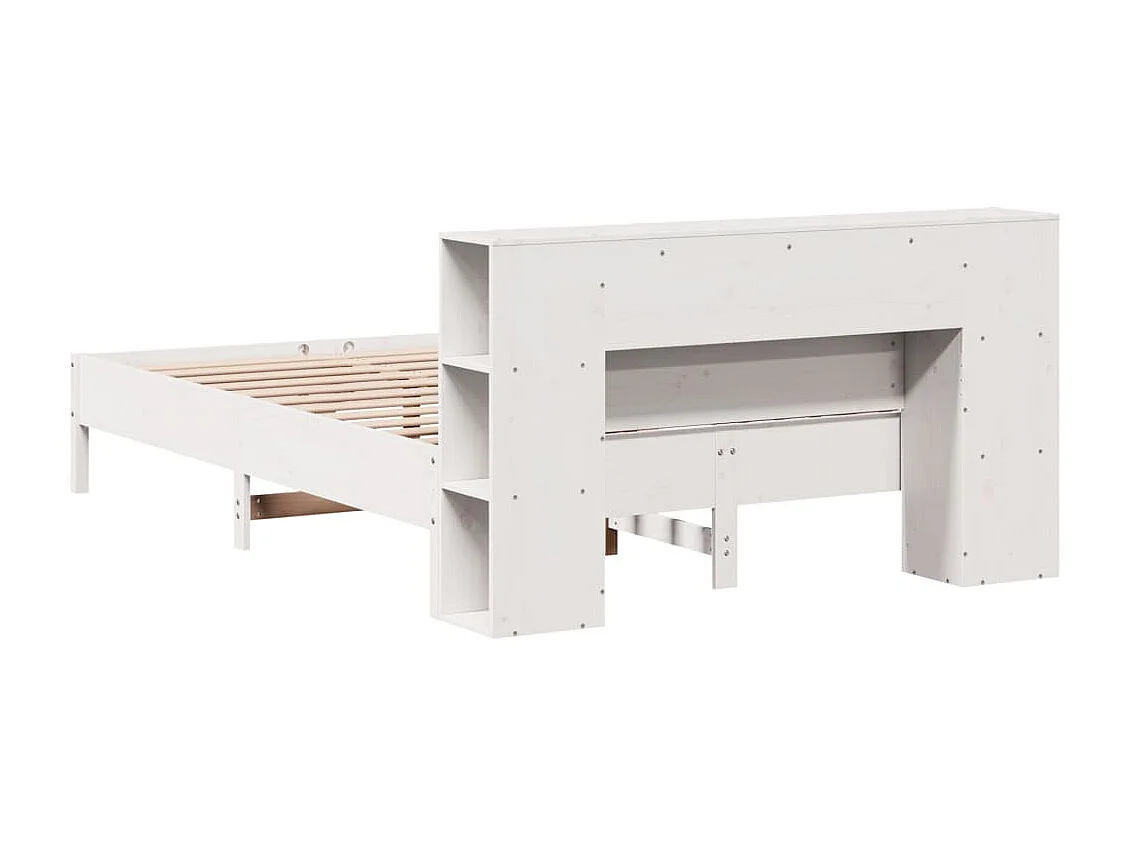 Cama con estantería sin colchón madera maciza blanca 140x200 cm