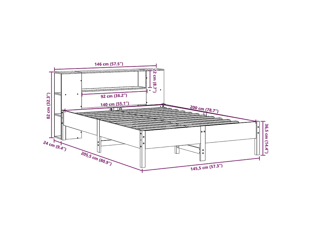 Letto Libreria senza Materasso Bianco 140x200 cm Legno di Pino