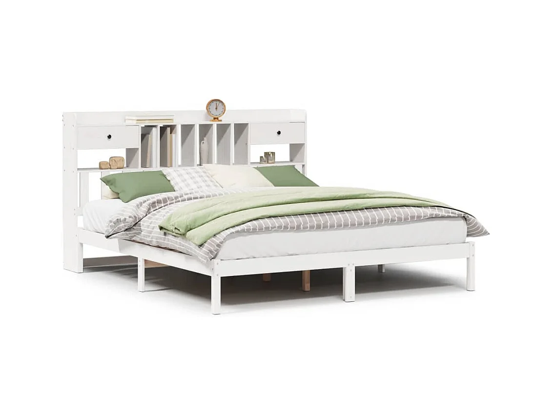 Massivholzbett mit Regal ohne Matratze Weiß 180x200 cm Kiefer