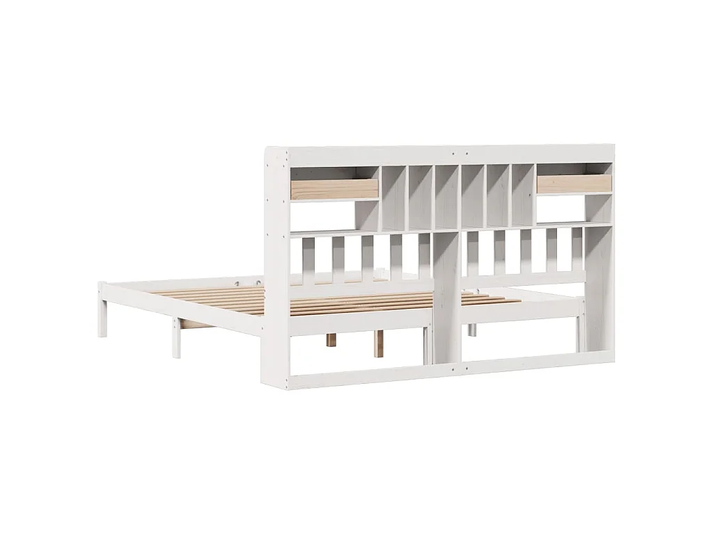 Lit bibliothèque sans matelas blanc 180x200 cm bois pin massif