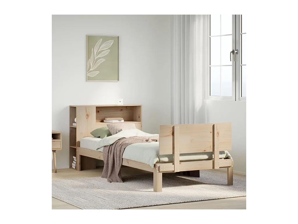 Bed met boekenkast zonder matras massief grenenhout 90x200 cm
