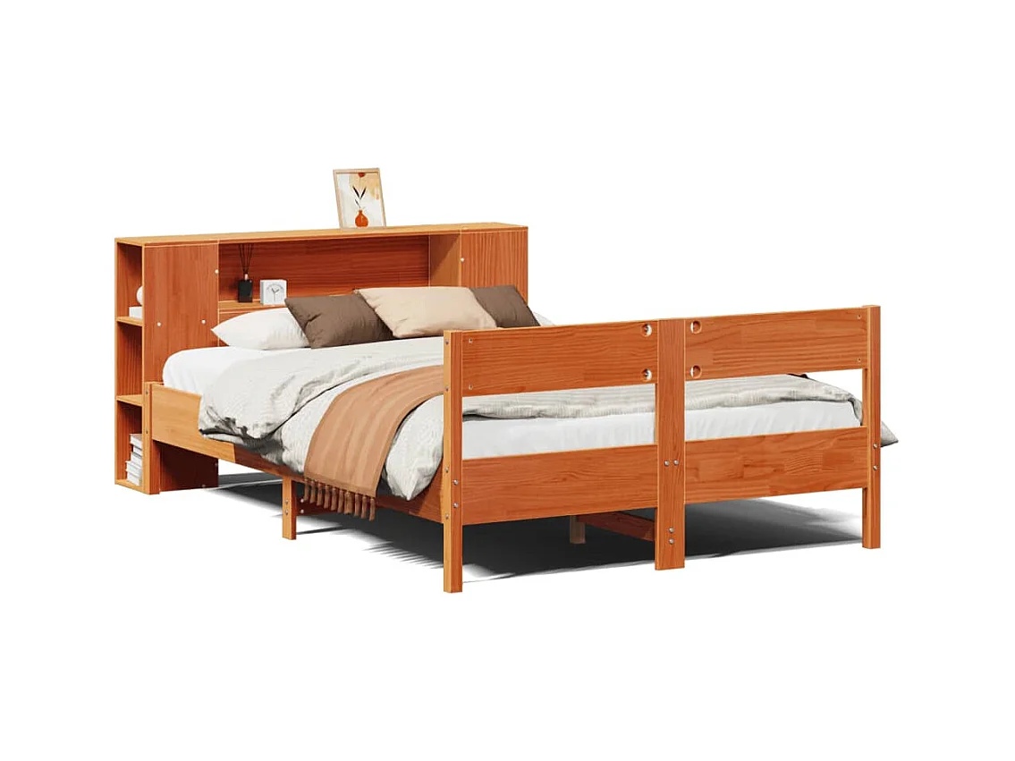 Lit bibliothèque sans matelas cire marron 140x190 cm pin massif