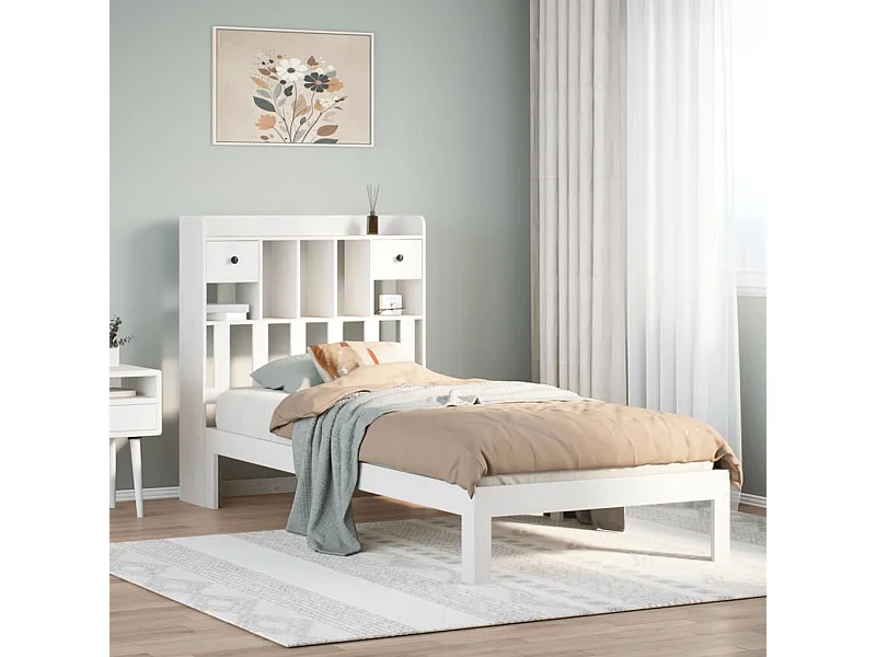 Letto Libreria senza Materasso Bianco 90x190 cm Massello Pino