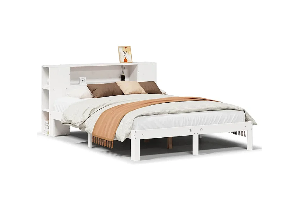 Cama com estante sem colchão 135x190 cm pinho maciço branco
