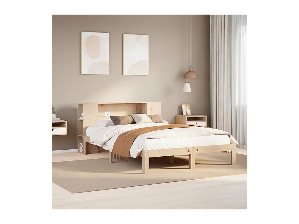 Lit bibliothèque sans matelas 120x200 cm bois de pin massif