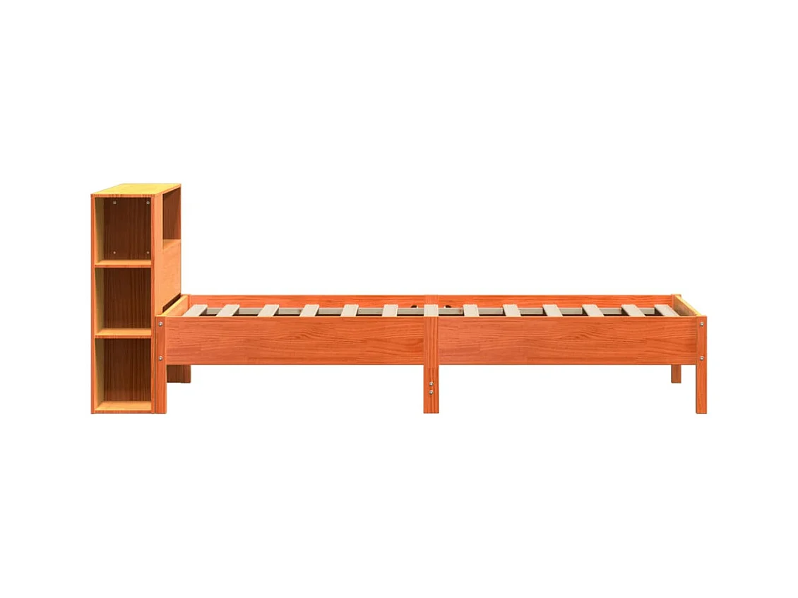 Lit bibliothèque sans matelas cire marron 75x190 cm pin massif