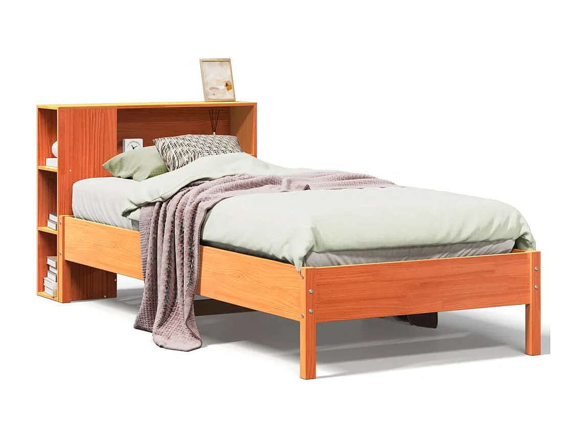 Letto Libreria senza Materasso Marrone Cera 75x190 cm in Pino