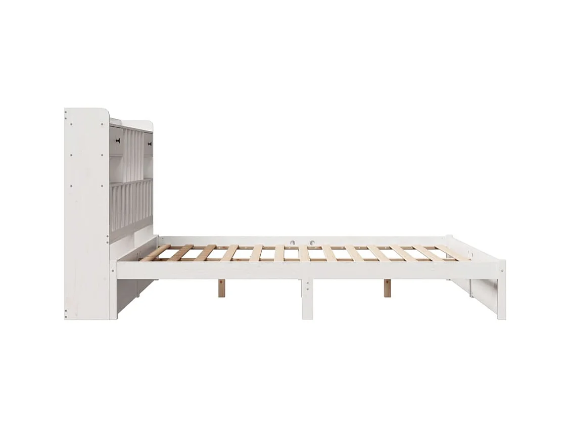 Massivholzbett mit Regal ohne Matratze Weiß 180x200 cm Kiefer