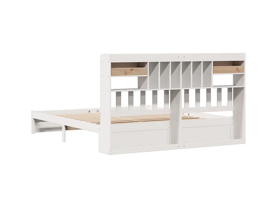 Massivholzbett mit Regal ohne Matratze Weiß 180x200 cm Kiefer
