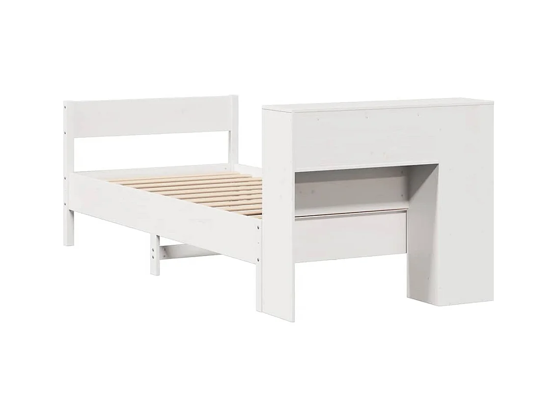 Lit bibliothèque sans matelas blanc 90x200cm bois de pin massif