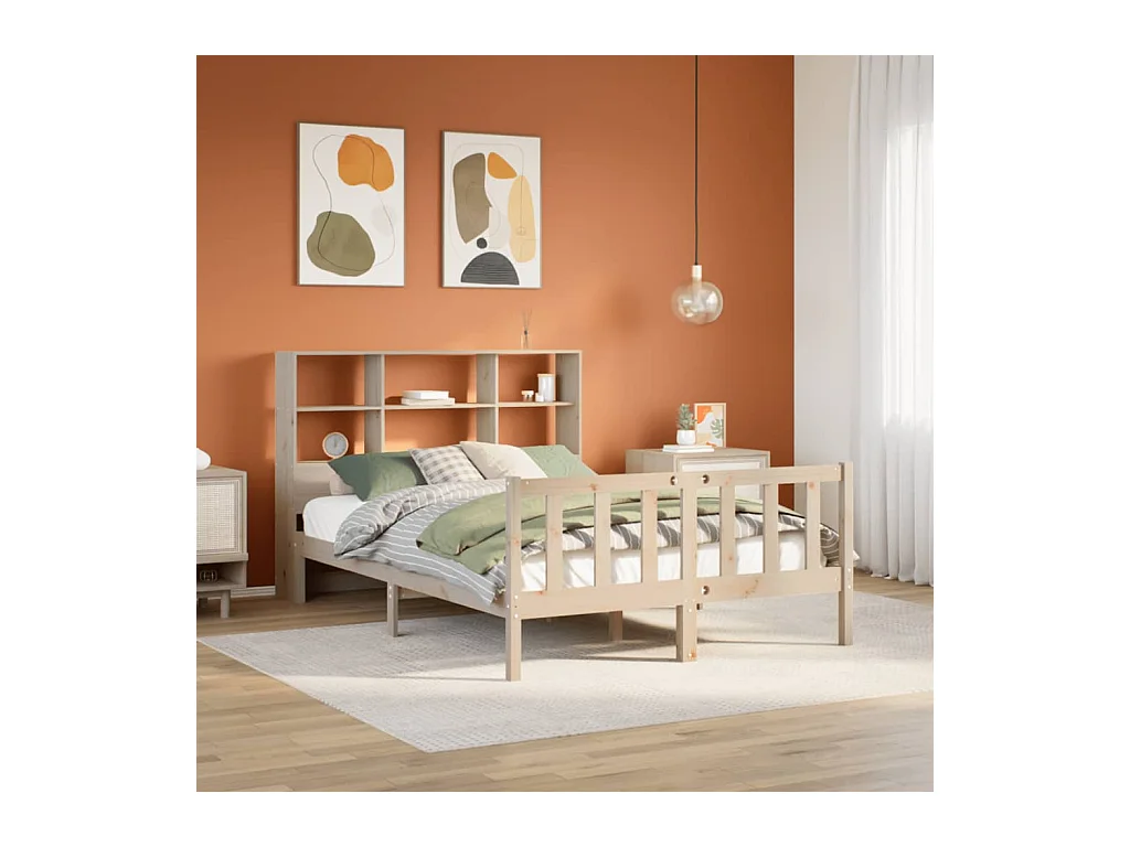 Lit bibliothèque sans matelas 150x200 cm bois massif de pin