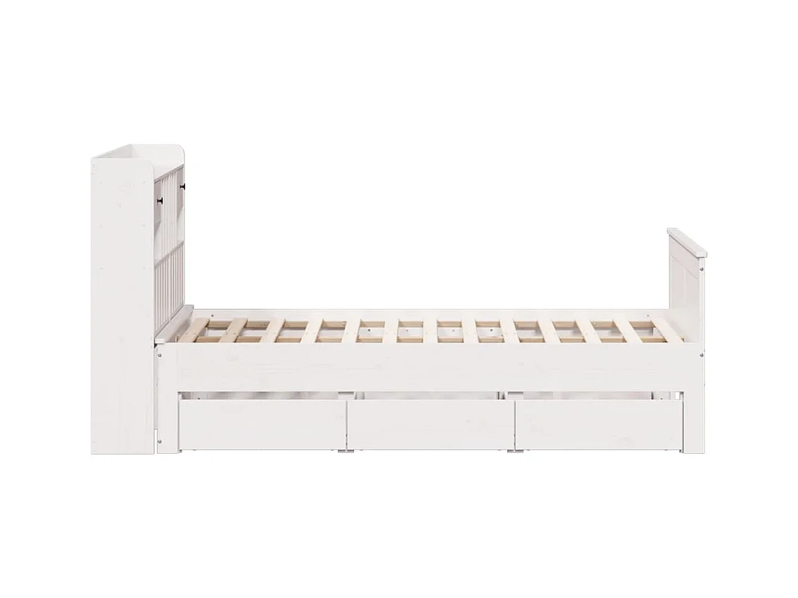 Massivholzbett mit Regal ohne Matratze Weiß 135x190 cm Kiefer