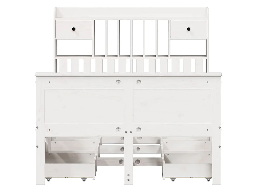 Lit bibliothèque sans matelas blanc 135x190 cm bois pin massif