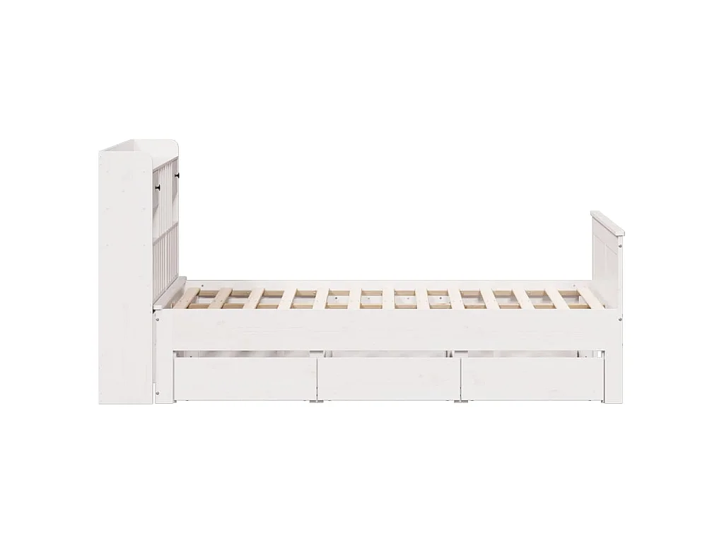 Lit bibliothèque sans matelas blanc 135x190 cm bois pin massif