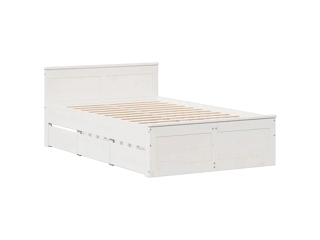 Lit bibliothèque sans matelas blanc 135x190 cm bois pin massif
