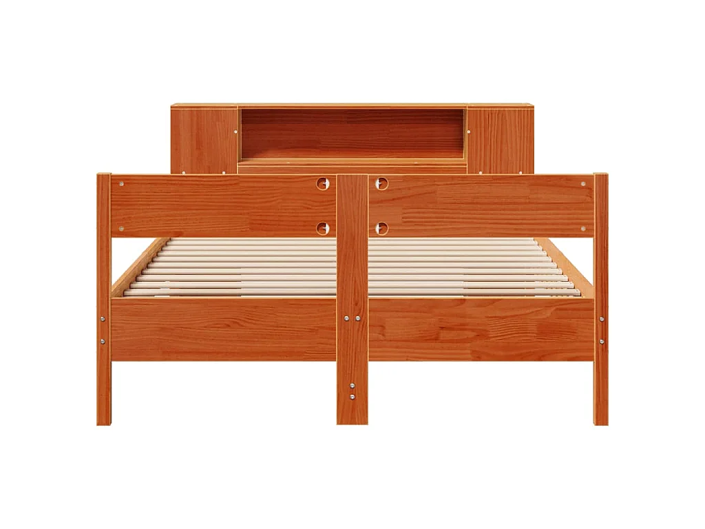 Massivholzbett mit Regal ohne Matratze Wachsbraun 160x200 cm