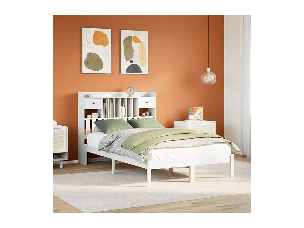 Cama com estante sem colchão 135x190 cm pinho maciço branco