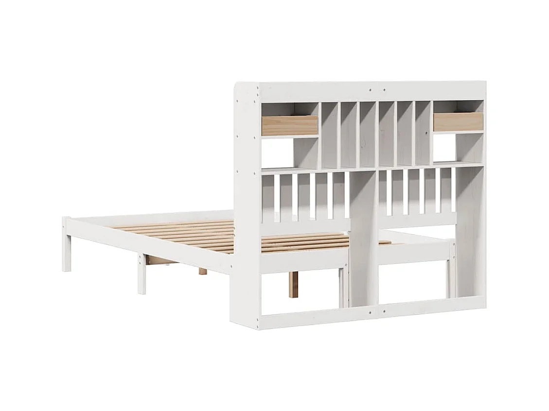 Cama com estante sem colchão 135x190 cm pinho maciço branco