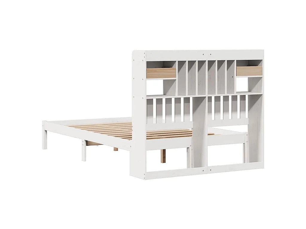Cama com estante sem colchão 135x190 cm pinho maciço branco