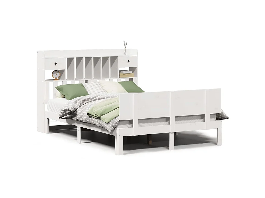 Lit bibliothèque sans matelas blanc 150x200 cm bois pin massif