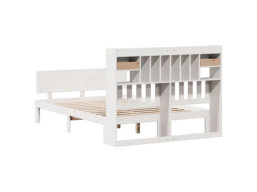 Lit bibliothèque sans matelas blanc 150x200 cm bois pin massif
