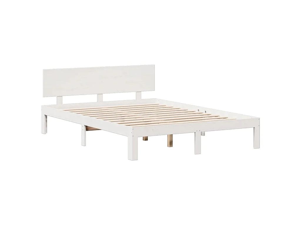Lit bibliothèque sans matelas blanc 150x200 cm bois pin massif