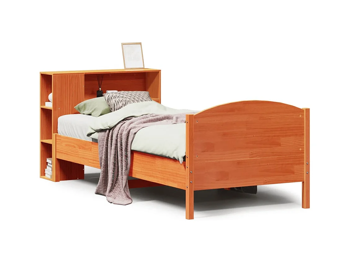 Lit bibliothèque sans matelas cire marron 100x200 cm pin massif