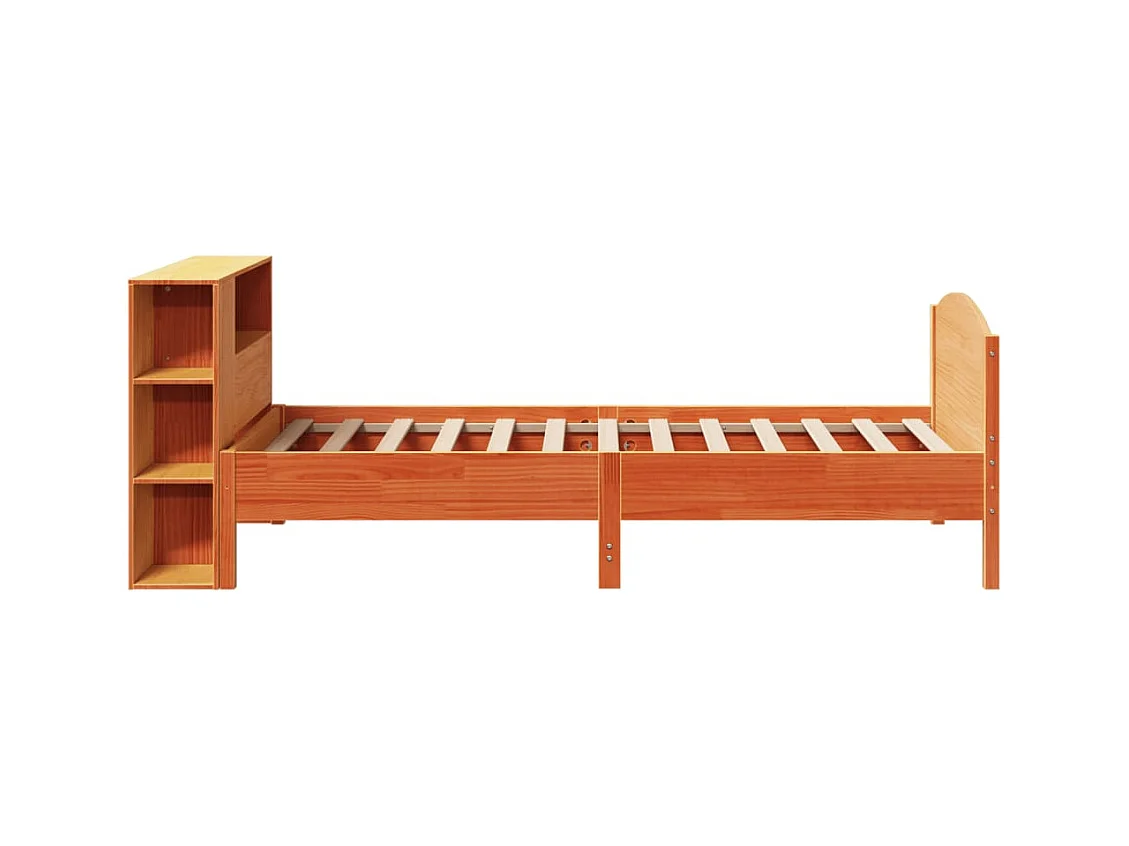 Lit bibliothèque sans matelas cire marron 100x200 cm pin massif